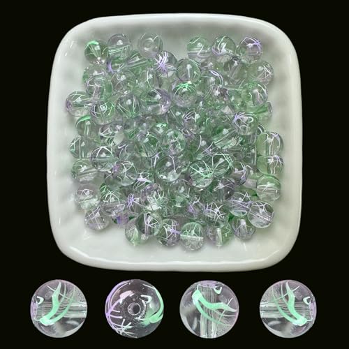 8mm Hand-Drawn Glass Beads Bulk 200pcs Purple Green Round - color: Green&Purple 8mm