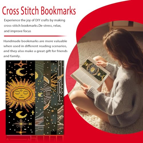 VIGEGU 5 Pack Sun Moon Stars Cross Stitch Bookmark Kits for Adult Beginners - color: Sun Moon Cross Stitch Bookmark