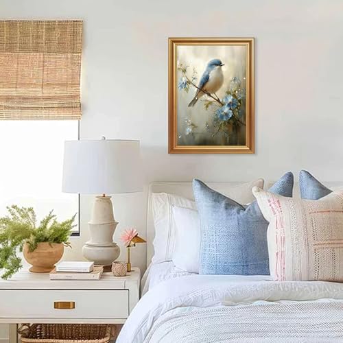 Wojuin Framed Vintage Blue Bird Floral on Branch Canvas Wall Art 12x16 inch - color: Bird, size: 16"L x 12"W