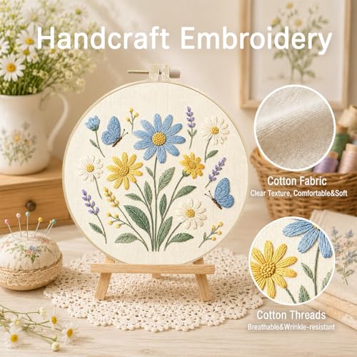 ARTopet 2Pcs Embroidery Kit for Adults Beginners Flower DIY Craft Starter Set Cotton Needlepoint Set with 7.87In Hoop Threads Tools Perfect Gifts for Hobbyists to Create Wall Art-04 - color: 2Pcs-04