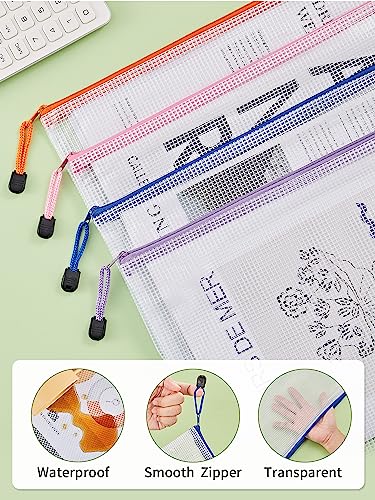 JARLINK A4 20pcs Mesh Zipper Pouch Bag, Waterproof Zipper Pouch for Storage - size: A4-20pcs-Assorted
