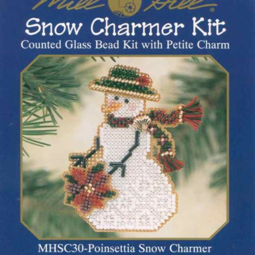 Poinsettia Snow Charmer Bead Counted Cross Stitch Christmas Ornament Snowman Kit Mill Hill 2001 Snow Charmers MHSC30
