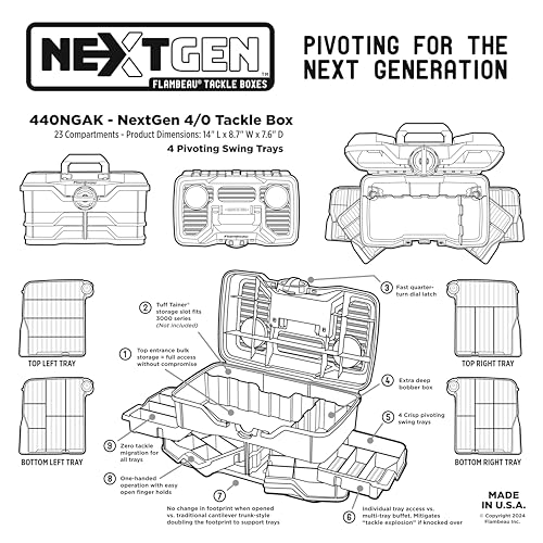 Flambeau Outdoors NextGen 4/0 Tackle Box, 4 Pivot Trays, 25-Piece Kit, Gray - size: Medium - With Tackle Kit - Light Gray