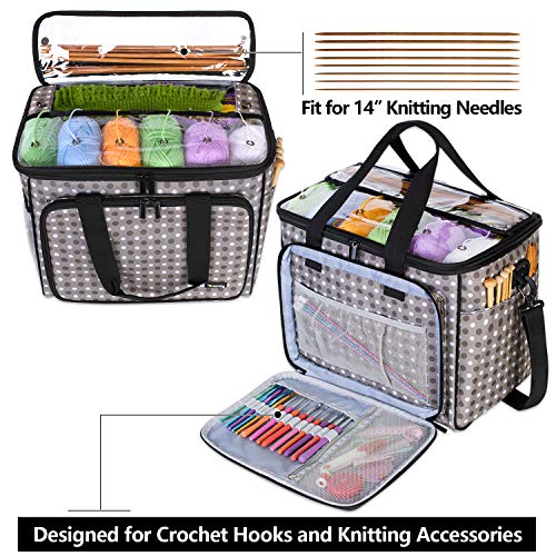 Teamoy Knitting Bag, Yarn Storage Organizer Crochet Bag Tote, Gray Dots - color: Gray Dots