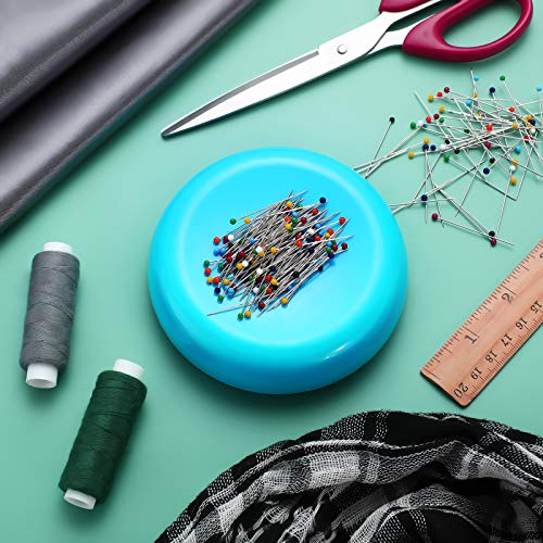 Chuangdi 2 Pieces Magnetic Sewing Pincushion Round Magnetic Cushion Magnetic Pin Holder Sewing Pin Storage Case Round Needle Cushion Tool for Sewing DIY Projects (Blue)