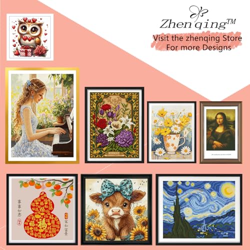Zhenqing Modern Chicks Cross Stitch Kit - 11CT Pre-Printed 35x35cm Fabric with Threads & Needle (Hipster Chicken Design)(70010) - color: Modern Chicks