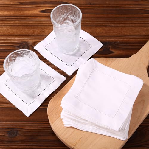 25pcs Linen Cocktail Napkins for Embroidery, Reusable Small Cotton Napkins - color: White