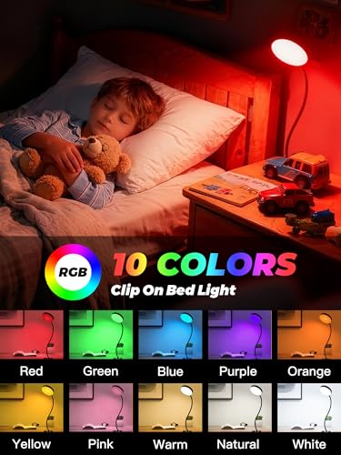 Clip on Light,10 RGB Colors+10 Brightness Small Desk Lamp with Clamp Light - color: Black