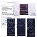 Sashiko kit, Yokota Sashiko Thread and Template Yume Fukin with Original English Manual, Fabric, Japanese Textile (White Thread/Navy Dishcloth 3) - color: White Thread / Navy Dishcloth 3
