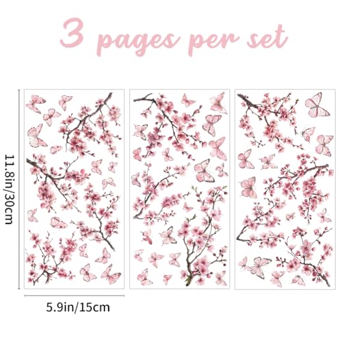 3 Sheet Rub on Floral Transfer Decals for Furniture Vintage Peach Blossom Flower Branches and Butterflies Rub on Transfer Stickers for Wood DIY Paper Window Home Decor 11.8 x 5.9 Inch - style: Pink flower branches and butterflies