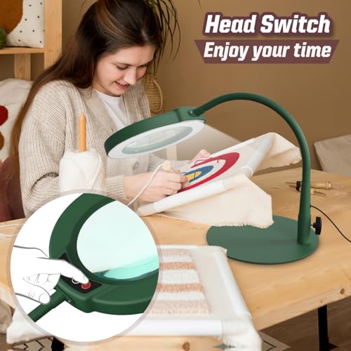 10X Magnifying Glass with Light and Stand, 5 Color Modes Stepless Dimmable LED Lighted Desk Lamp, Hands Free Flexible Gooseneck Magnifier with Light for Craft Hobby Painting Close Work - Green - color: Green, size: 10X-12.6in