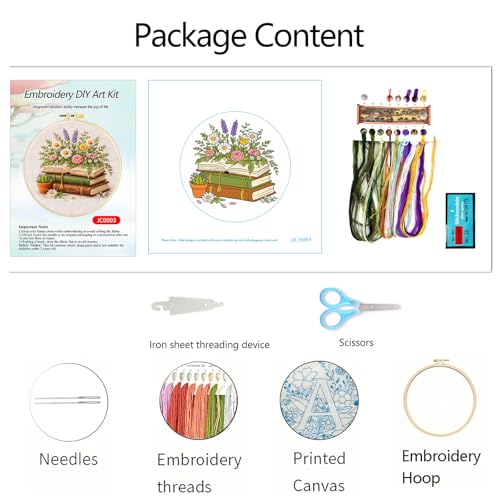 Qvthpv Embroidery Kit for Beginners, Stamped Floral Book Bouquet - color: Flower books