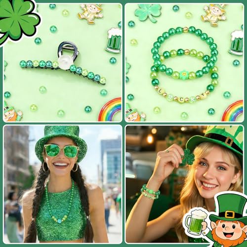 DUQGUHO 8mm St. Patrick's Day Beads for Jewelry Making, Green Beads Party - color: Mixed Green, size: 8mm