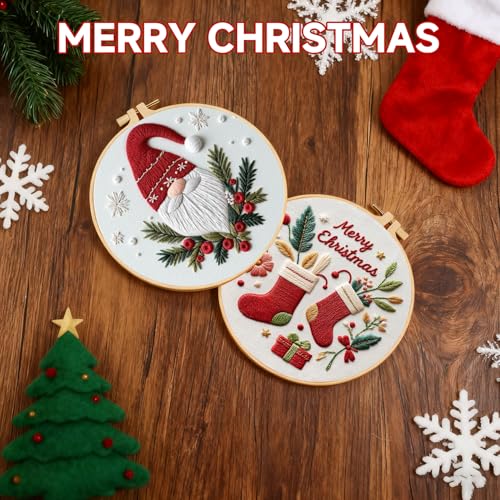 TPZBWG Christmas Embroidery Kit, 4 Pack Cross Stitch Kits,DIY Embroidery Starter Kit for Adults & Beginners, DIY Needlepoint Kit with Embroidery Hoop Thread Needle for Craft Lover Birthday Gifts 1 - color: Christmas-4 Set1