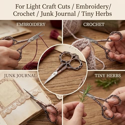 BIHRTC Vintage European Style Scissors for Embroidery, Sewing, Craft, Art
