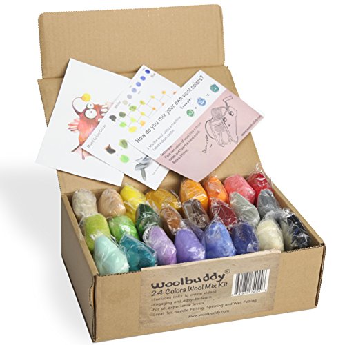Woolbuddy Wool Roving Set for Needle Felting, 24 Colors Merino Wool Kit - color: 24 Wool Kit