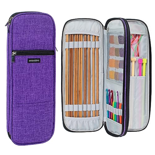 MYBAGZING Knitting Needle Case 14" Organizer for Straight &Circular Needles - color: Purple, size: Fits up to 14 inches