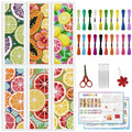 INFUNLY 6Pcs Lemon Cross Stitch Bookmark Kit 3x8.5 Inch/7.6x21.6cm Stamped Embroidery Starter Set with 20 Color Floss Cotton Linen DIY Needlepoint Bookmark for Book Lovers Gift, Colorful - style: Lemon