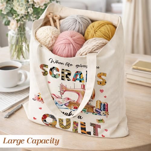 Cute Goose Crochet Canvas Tote Bag for Women - color: Quilting