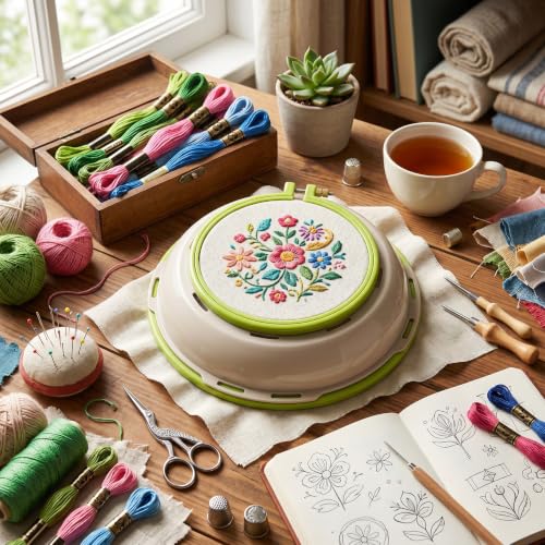 GLOGLOW Embroidery Hoop Stand, 6.5 and 10 Inch Double Sided Frame, Green - style: 2
