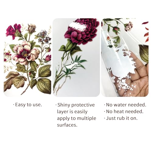 Floral Rub on Transfer for Furniture Vintage Large Flower UV DTF Transfer Sticker for Wood Glass Home Decor, Retro Flower - style: Retro Flower