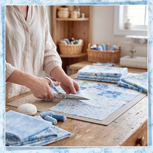 25 Pcs Blue Quilting Fabric Squares 10 x 10 Inch Cotton Precut - color: Blue Floral