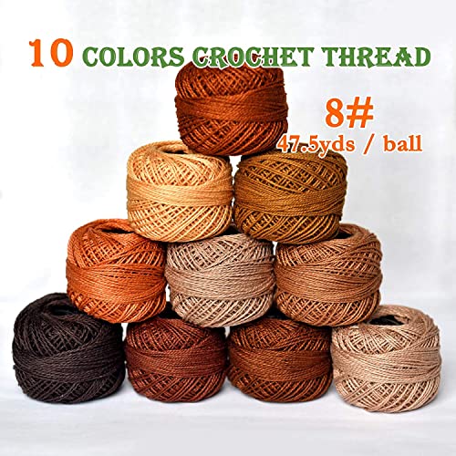Crochet Thread 10 Balls Size 8 for Crochet Cross Stitch Needlepoint Hand Embroidery (caffee Series) - color: Caffee Series