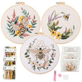 Myfelicity Embroidery kit for Adults, 3-Piece Bee and Butterfly Floral Designs, Including Tools Handmade Embroidery Hoop Art Set (Yellow)