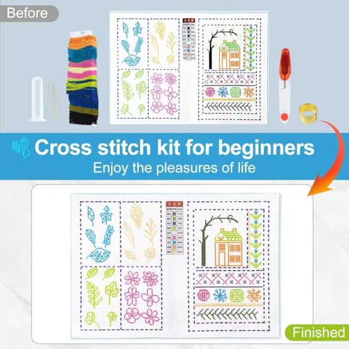XuZBDia 18CT Checkered Embroidered Fabric Stitch Book,12 Pages Water Soluble Printing Pattern Embroidery Book Embroidery，Gifts That Can Be Given to Women