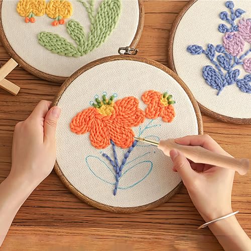 35 Pcs Punch Needle Kit, Punch Needle Tool Adjustable Punch Needle Embroidery Kits Include Wooden Handle Embroidery Pen Set, Big Eye Needles, Punch Needle Cloth - Valentines Gifts for Adults Beginne