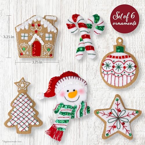 Bucilla Felt Applique 6 Piece Ornament Making Kit, Jolly Gingerbread Snowman, Perfect for DIY Arts and Crafts Projects - style: Ornaments