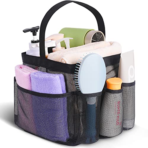 EUDELE Mesh Shower Caddy Portable for College Dorm Room Essentials, Shower Caddy Dorm with 9-Pocket Large Capacity for Beach, Swimming, Gym, Camping, Travel essentials - color: All Black