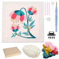 Allazone Punch Needle Kit Frame, Punch Needle Embroidery Kits, Square Punch Needle Fabric with Flower Pattern, Hoop, Yarns, Punch Needle (Beige and Pink) - color: Beige and Pink