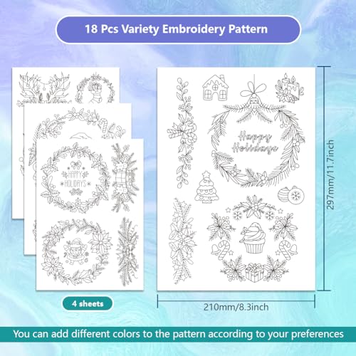 GLOBLELAND 4 Sheets Christmas Wreath Water Soluble Embroidery Pattern - color: Christmas Wreath