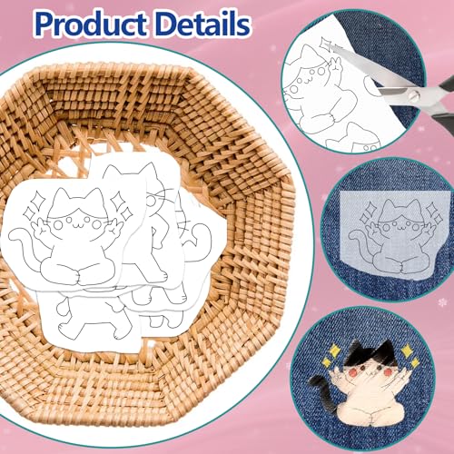 ORIGACH 4 Sheets Water Soluble Embroidery Patterns Stabilizers - Pre-Printed Funny Cat, Lion, Pig & Duck Designs - Stick & Stitch Embroidery Paper for Hand Sewing Lovers - color: Funny Animals
