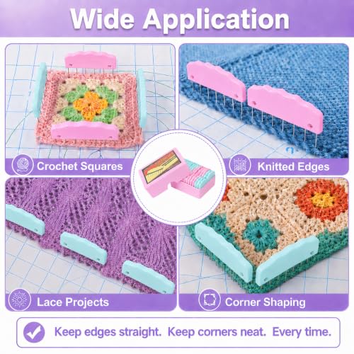 UEMNG 20pcs Knit Blocking Pin Kit, Knit Blockers Combs for Crochet Knitting Blocking Board Mats, Knit Blocking Pins for Crochet Projects Sewing Lace Needlework Projects Tool (Pink Blue) - color: Pink Blue