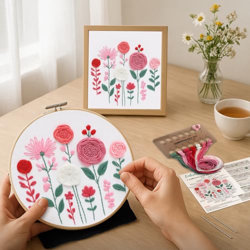 Nuberlic Floral Embroidery Kit for Beginners Adults - color: Floral