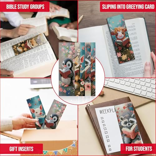 VIGEGU 5 Pack Animal Cross Stitch Bookmark Kits for Adult Beginners - color: Animals reading books Cross Stitch Bookmark