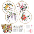 Esoes 4 Pack Embroidery kit for Beginners, Hummingbird and Flower Cross Stitch Kits with Clear Instructions,1 Embroidery Hoops,Stamped Patterns,Colorful Threads & Tools, Gifts for Crafters
