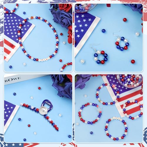 DUQGUHO Red White and Blue Beads, 6mm Patriotic Beads for Crafts - color: Red&Blue&White, size: 6mm