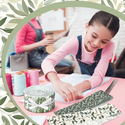 Hosuly 40 Pcs Sage Green Fabric for Quilting 2.55" Floral Jelly Fabric - color: Sage Green Floral