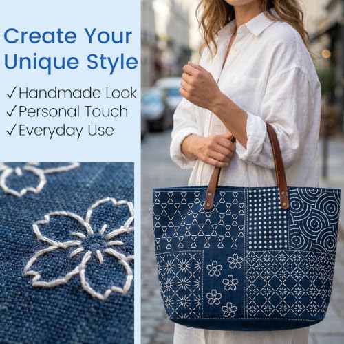 Sashiko Kit, Includes Sashiko Thread, 100% Cotton Fabric, Needle, Thimble, Threader, and Sashiko Pattern Template. Ideal for Sewing Beginners, Mending, and Hand Quilting. (20) - color: 20