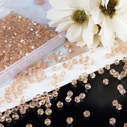 1100PCS 4mm Bicone Crystal Glass Beads for Jewelry Making, Sparkling Mini Beads for Suncatchers, DIY Bracelets & Craft Projects (Champagne Silver) - color: Champagne Silver, size: 4MM 1100 Pcs