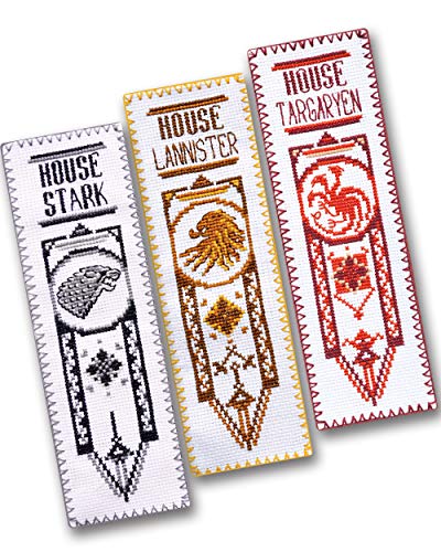 Cross Stitch Kits - Set of 3 DIY Hand Embroidery Bookmarks: House Stark, Targaryen, Lannister - GoT Design Patterns - color: 3-in-1
