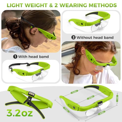 Magnifying Glass with Light, 1.5X-5.0X Magnifying Glasses 4 Lenses - color: Green Magnifying Glass With Light