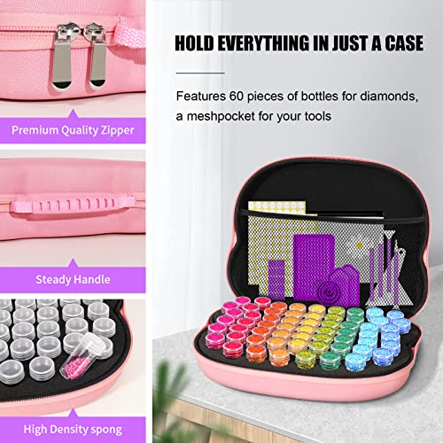 ZORETCO Diamond Art Storage with 60 Containers, Diamond Art Kits for Adults - color: Pink, size: 60 Jars