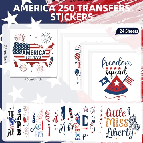 ZMRU 24 Sheets Vintage America 250 Rub On Transfers for Crafts, Rub On Transfers for Wood，Furniture Decals, Glass, Porcelain, Leather, Canvas, Fabric Projects,3 * 3inch(4Th of July) - color: 4Th Of July