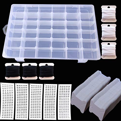 Embroidery Floss Organizer Box - 36 Compartments With 280 Bobbins, 3 White & 3 Black Floss and 500 Number Stickers