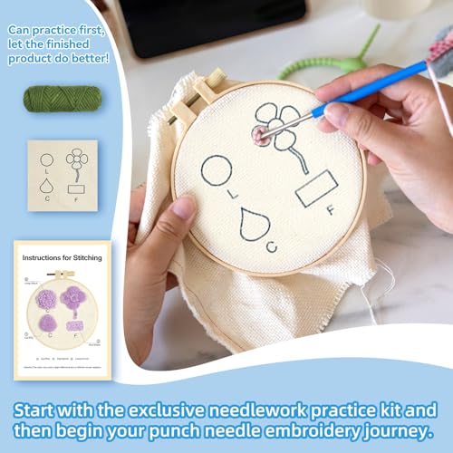 Punch Needle kit Adults for Beginners-4,Embroidery kit for Beginners, Includes All Tools and Materials,Easy to Follow Instructions and Videos-Cat Family - color: Cat Family