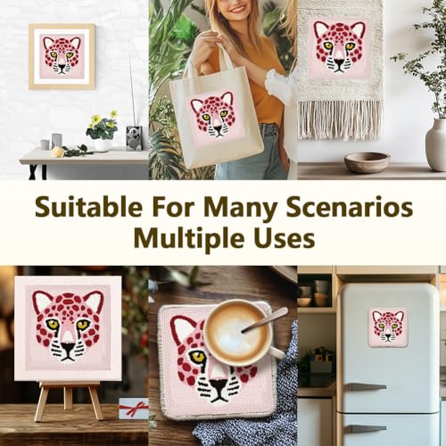Doodlream Pink Leopard DIY Punch Needle Embroidery Kit for Adult Beginner, 9.4" Pink Leopard Punch Stitching Craft Set for Starter with Frame, Fabric Pattern, Threader, Yarn, Pinch Needle - color: Pink Leopard